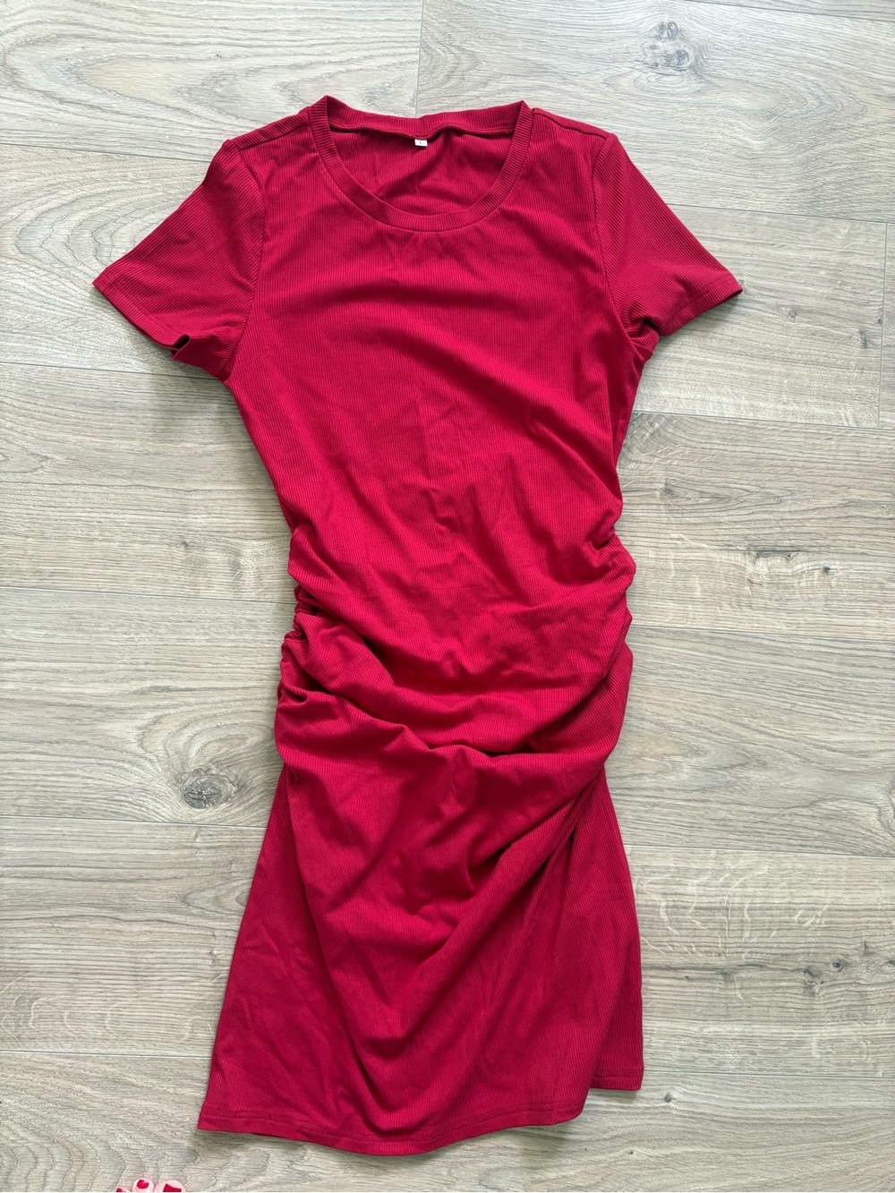 Red Ribbed Ruched Maternity Dress Size Large - Picture 2 of 4